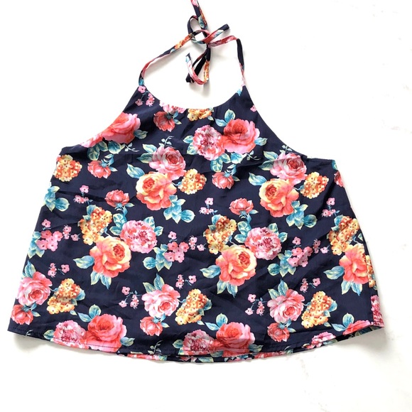 Floral Halter Crop Top - Picture 1 of 5